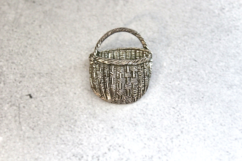 Vintage Sterling Silver Basket Pin Designer Signed REO